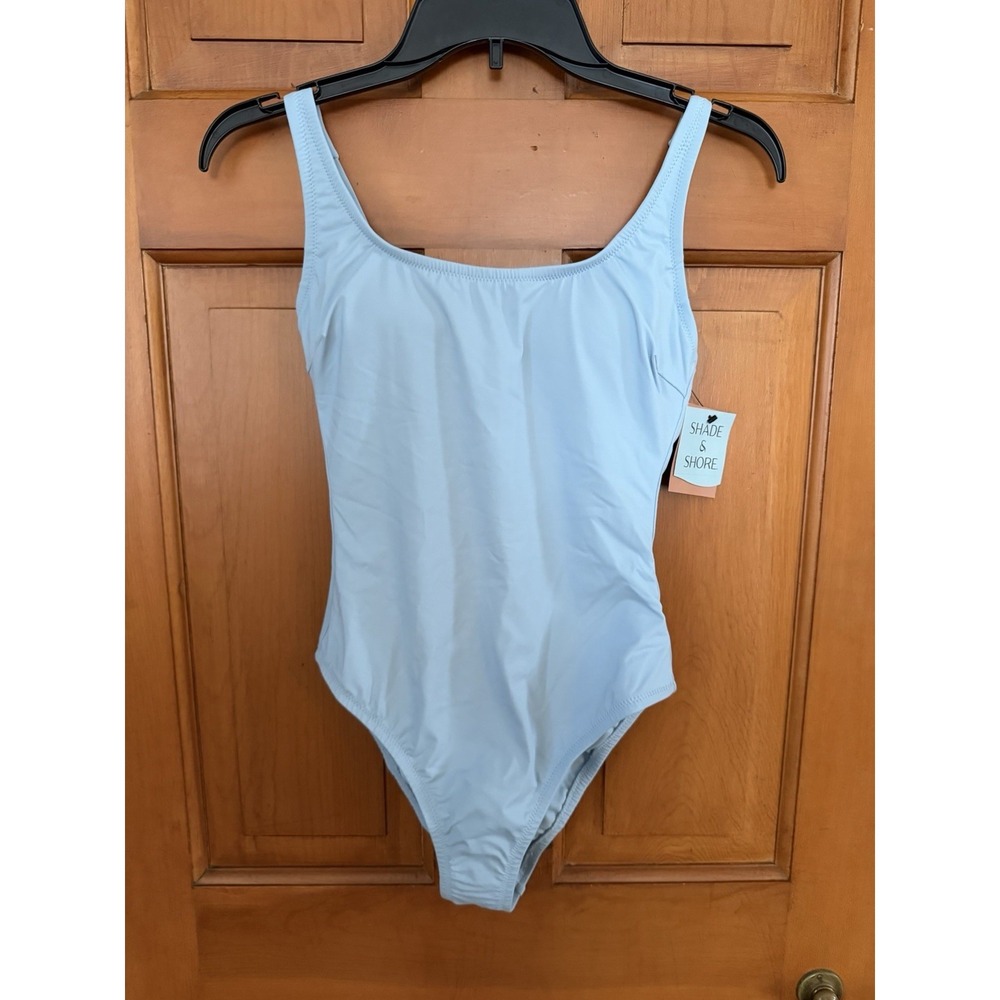 Women's Shade & Shore Light Blue Square Neck One Piece Swimsuit Size Small NWT
